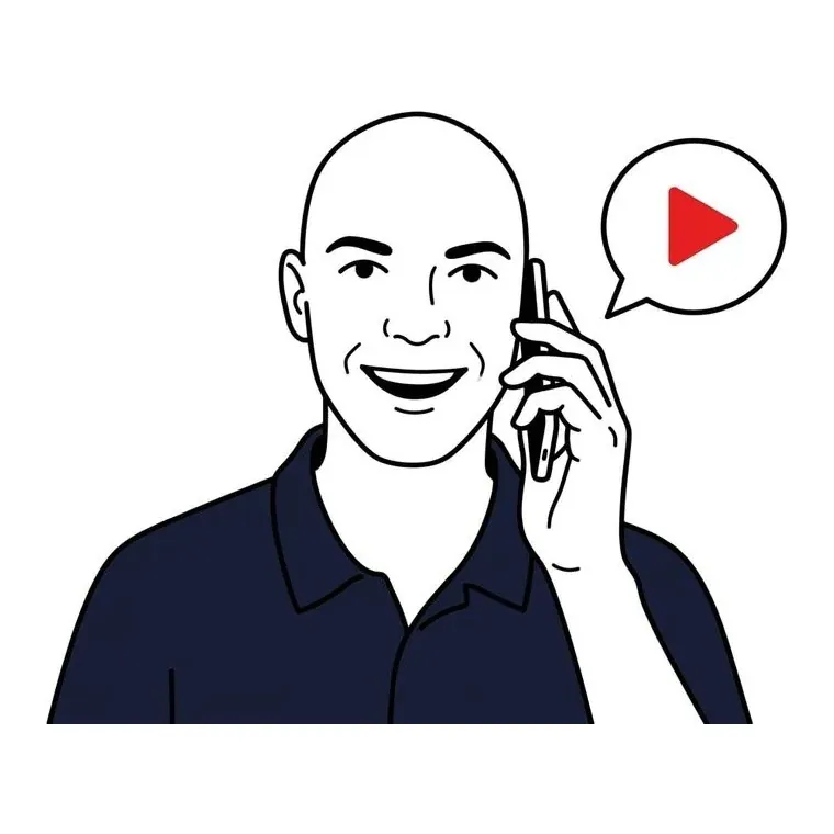Rysunek: Krzysztof odbiera telefon, w dymku znak YouTube. Pierwszy klient dzwoni sam.